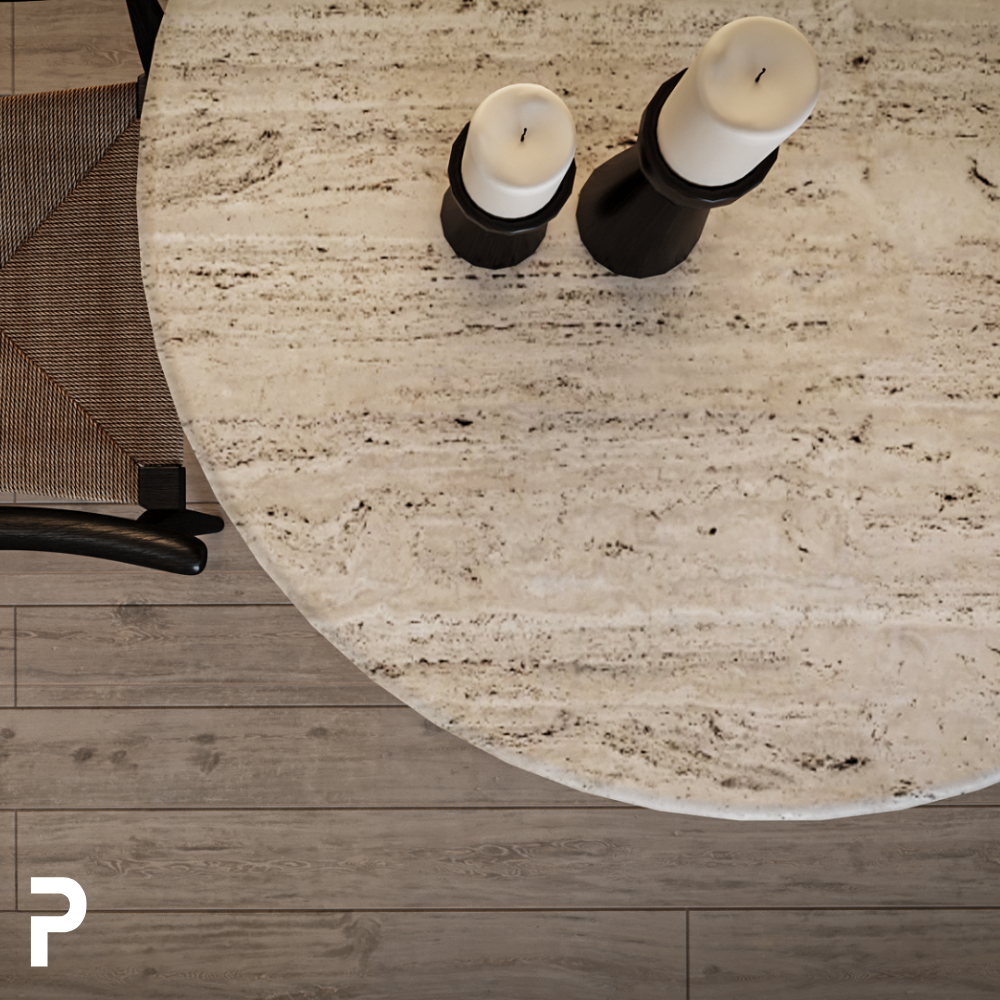 BASIC Circle Traverten Cone Traverten Mermer Masa