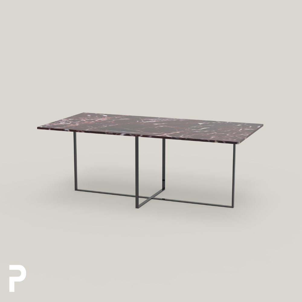 BASIC Rect Siyah TLEG Vişne Mermer Masa