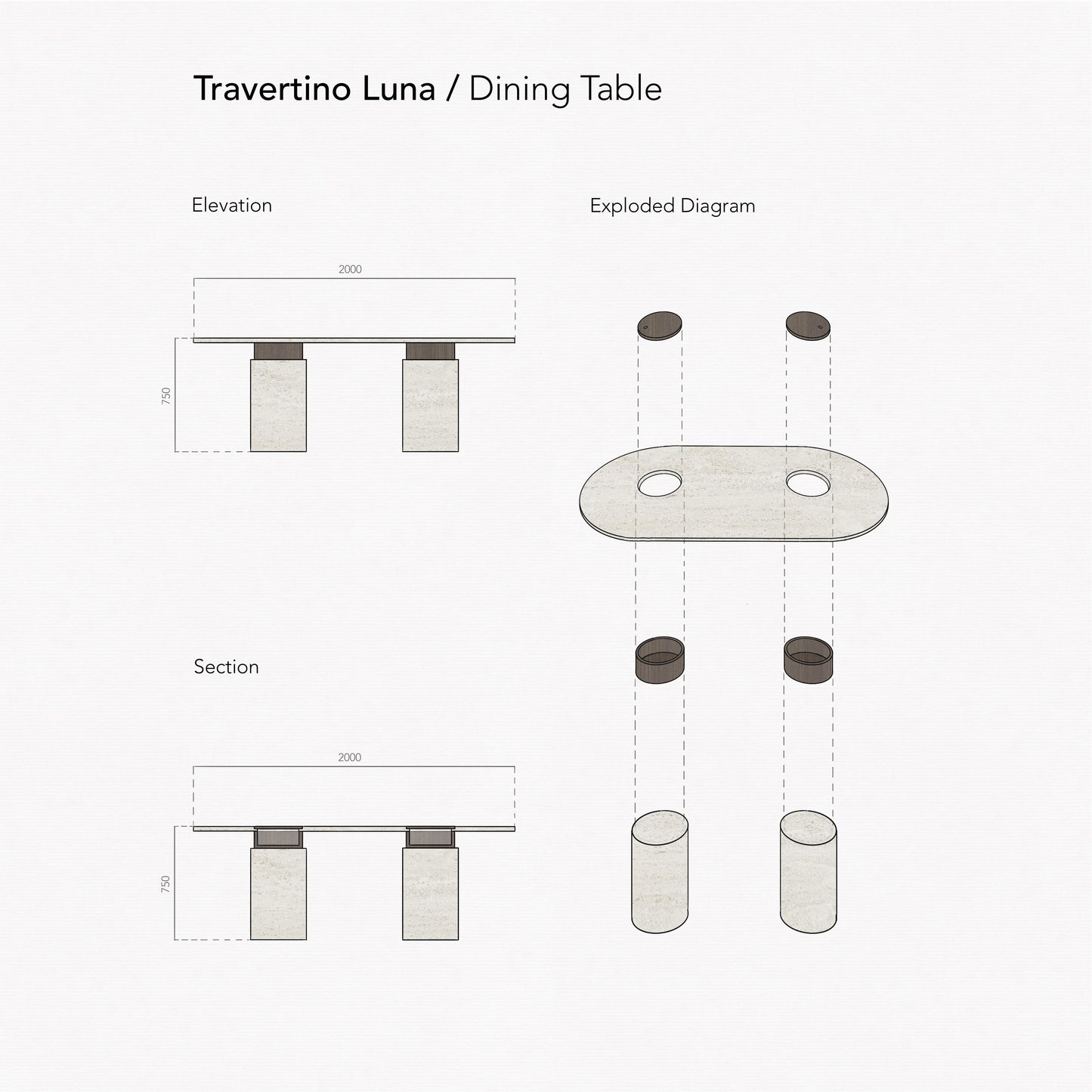 Travertino Luna Yemek Masası