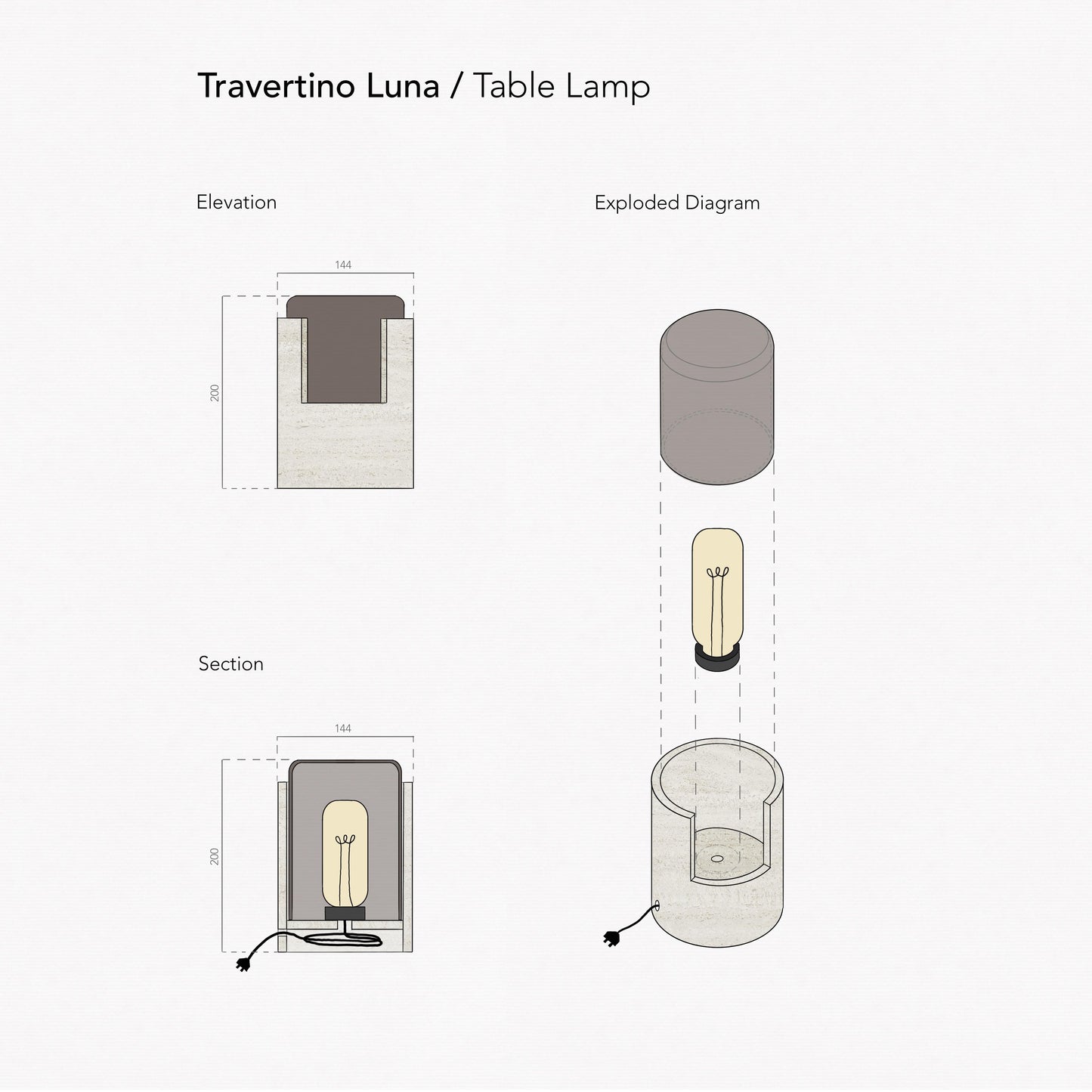 Travertino Luna Masa Lambası