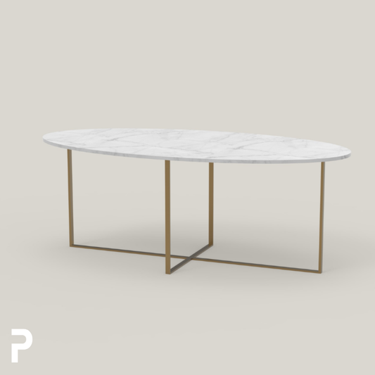 BASIC Oval Pirinç TLEG Beyaz Mermer Masa