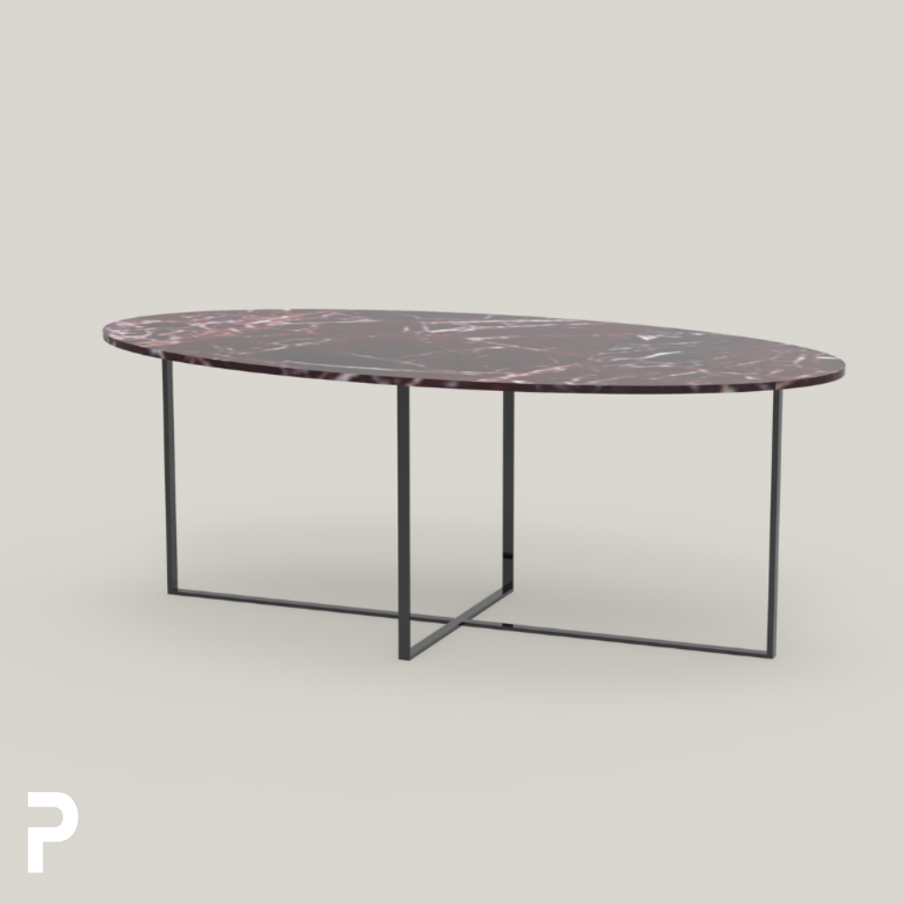BASIC Oval Siyah TLEG Vişne Mermer Masa