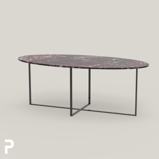 BASIC Oval Siyah TLEG Vişne Mermer Masa