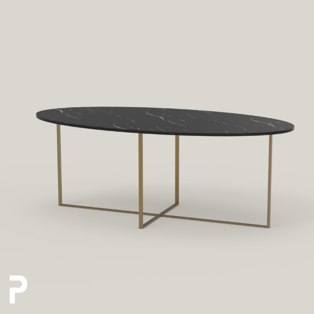 BASIC Oval Pirinç TLEG Siyah Mermer Masa