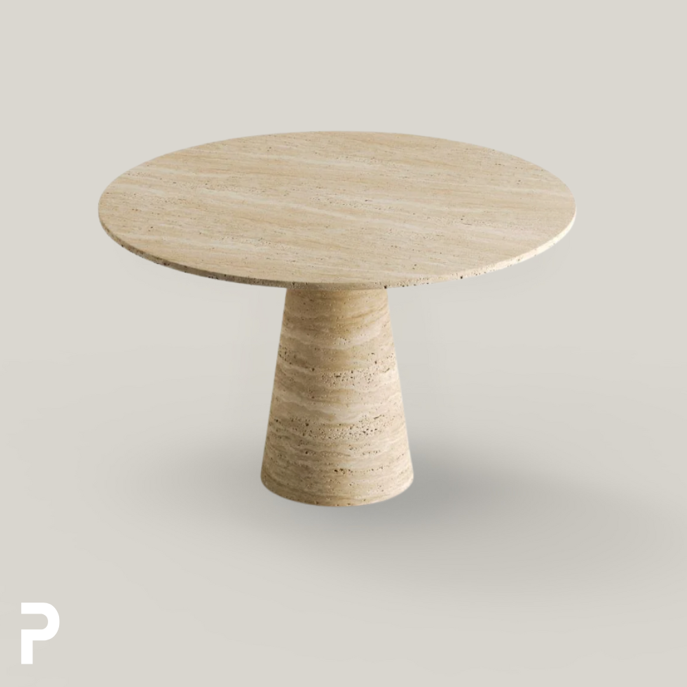 BASIC Circle Traverten Cone Traverten Mermer Masa