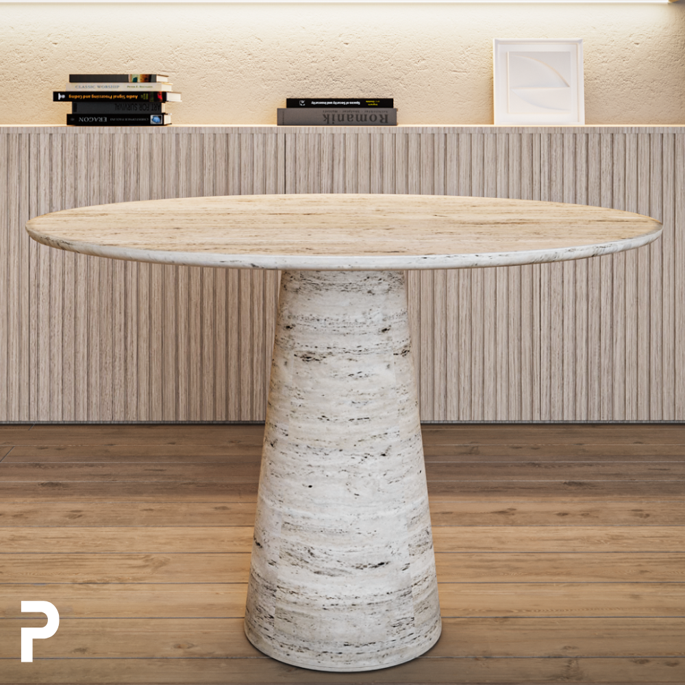 BASIC Circle Traverten Cone Traverten Mermer Masa