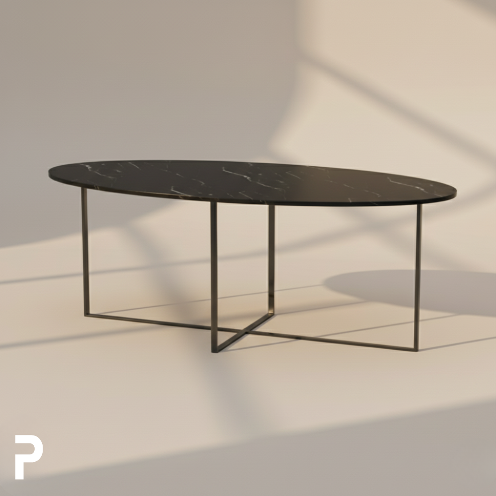 BASIC Oval Pirinç TLEG Siyah Mermer Masa