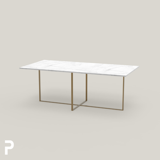 BASIC Rect Pirinç TLEG Beyaz Mermer Masa