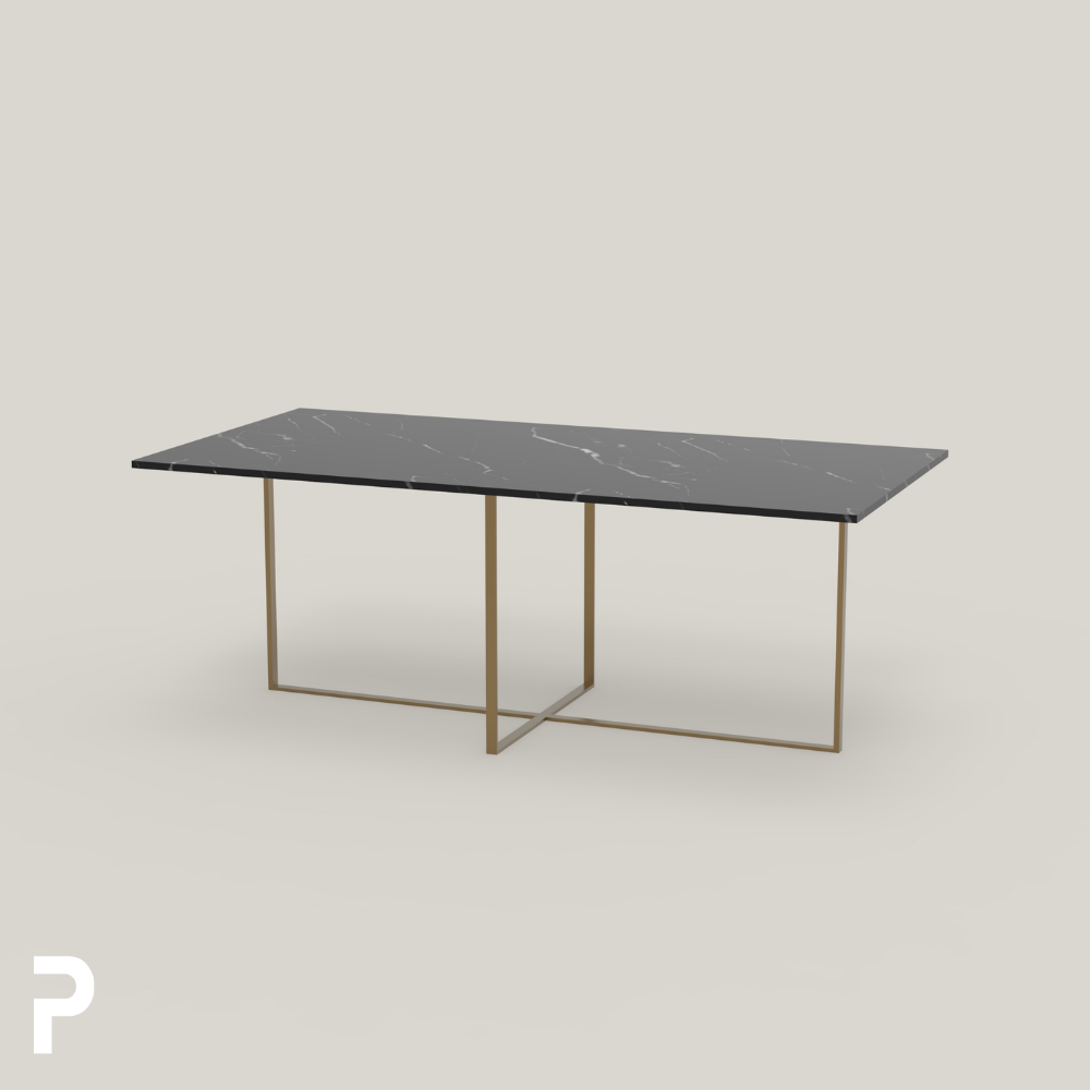 BASIC Rect Pirinç TLEG Siyah Mermer Masa