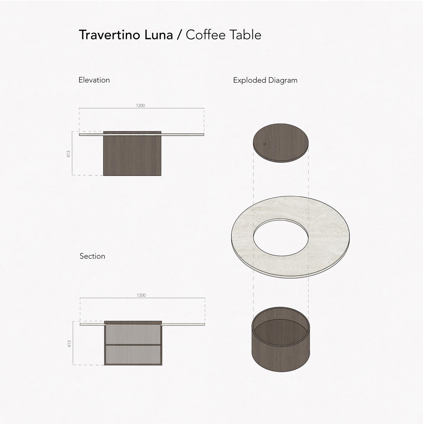 Travertino Luna Sehpa Takımı
