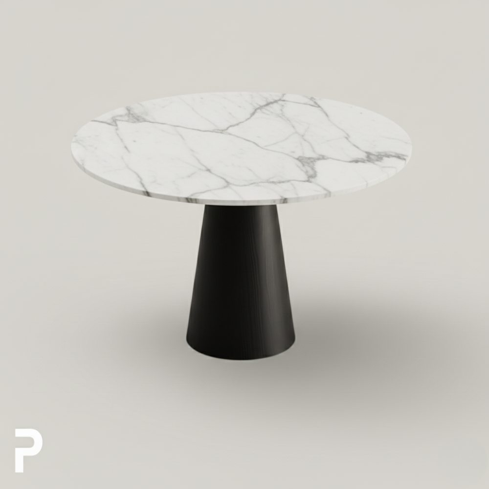 BASIC Circle Siyah Cone Beyaz Mermer Masa